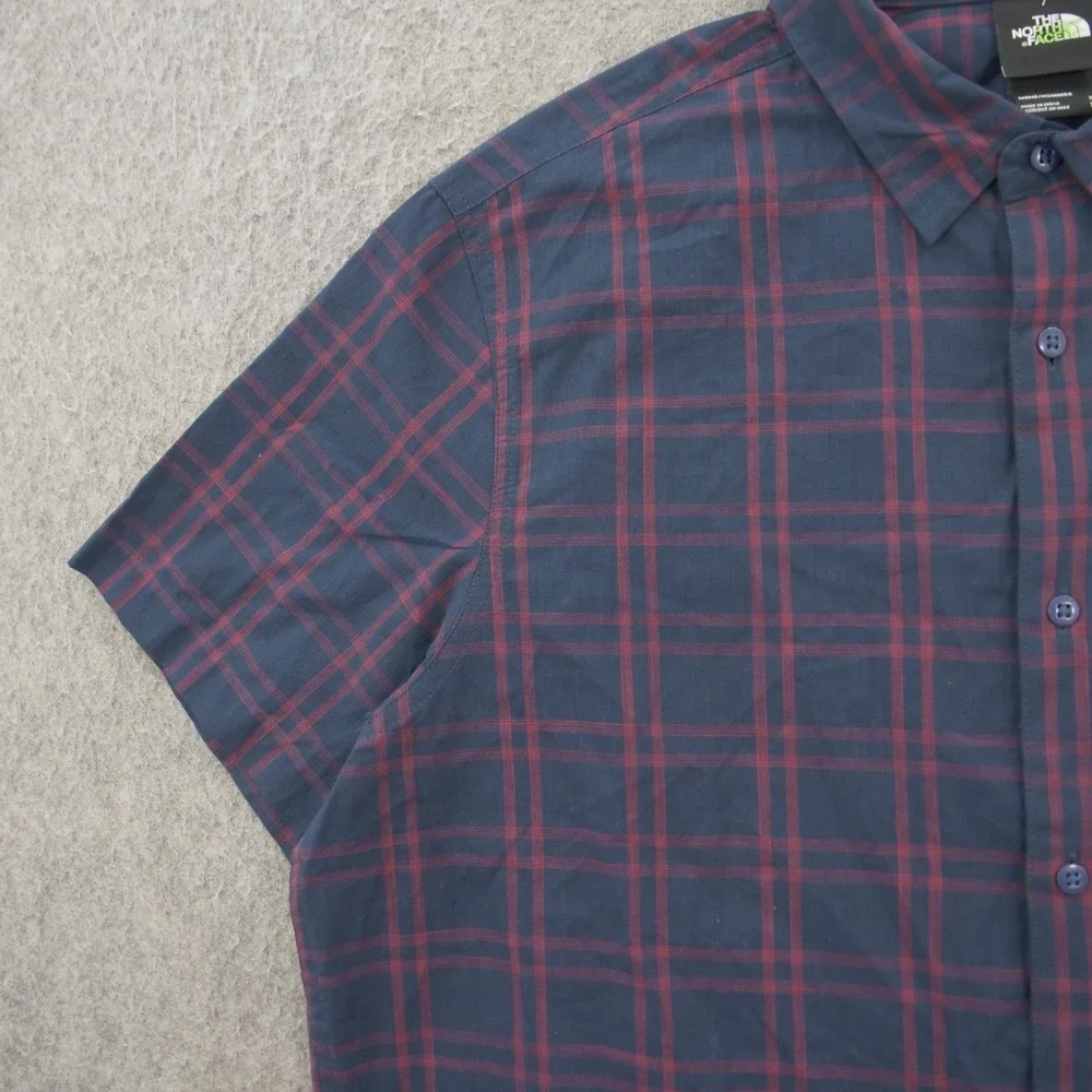 The North Face Shirt Mens Extra Large Blue Red Button Up Plaid Short Sleeve